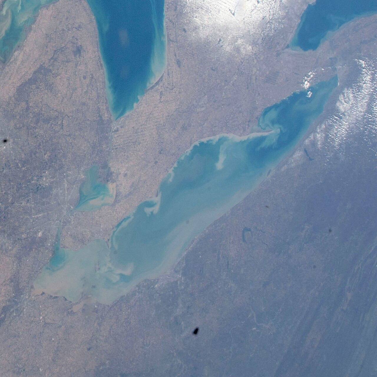 Lake Erie seen from the International Space Station, Expedition 55. Slightly enhanced in contrast.