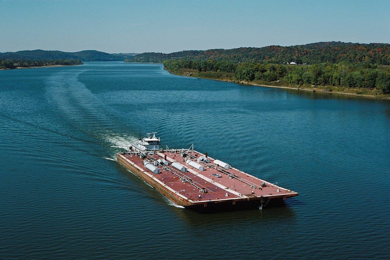 Looking NW (downstream) from Matthew E. Welsh Bridge between Meade Co., Kentucky, and Harrison Co., Indiana Towboat "Ben McCool" (doc.